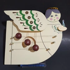 Vintage Christmas Angel Wooden Door Harp Chime Music Holiday Decor New with Box
