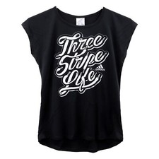 Adidas Girl's "Three Stripe Life" Graphic Active Tee, Large 12/14 , Black