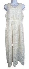 Love Women's White Long Cotton Lace Eyelet Linen Maxi Dress Size M