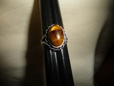 925 MARKED BROWN NATURAL CENTER STONE SILVER TONE SZ 7 3/4 RING 28/18-4