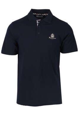 AQUASCUTUM  Active Small Logo Piquet  Polo T shirt  PO005 Navy Iconic Club Check