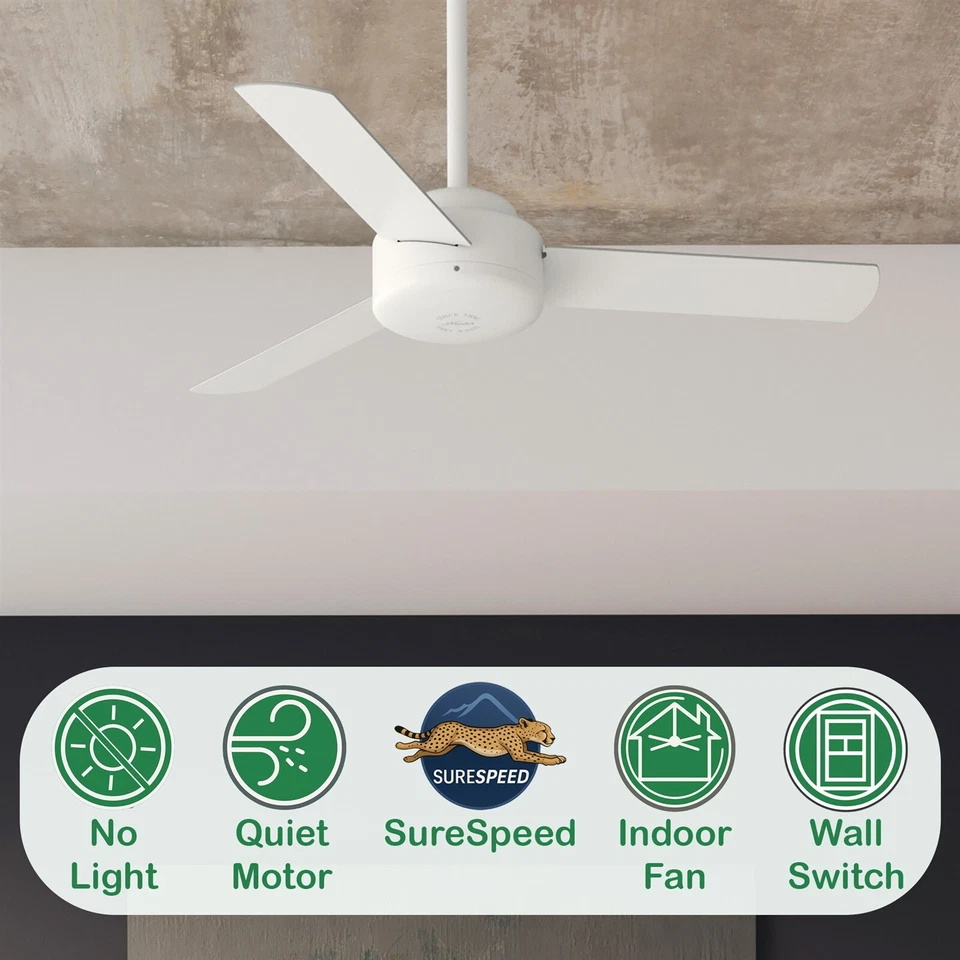 Hunter Fan 44 in Casual Matte White Indoor Ceiling Fan with 3 Blade and No Light - Image 3 of 4