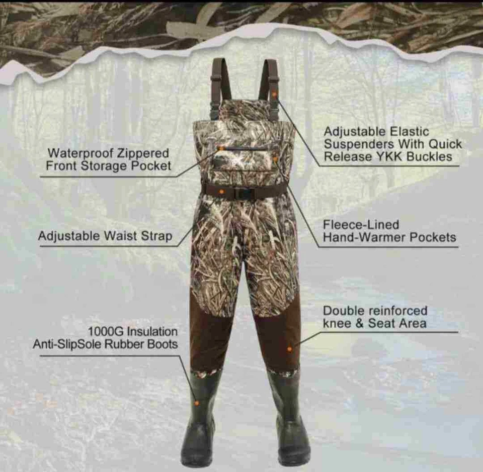 NWT 8 Fans Camo Pattern Breathable Chest Waders Sz 10 - Image 3 of 4