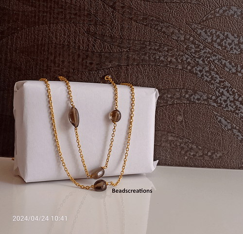 AAA Duble Strand Smokey Quartz Oval Beads 14k Gold Fill Chain Necklace Gifed - Picture 5 of 5