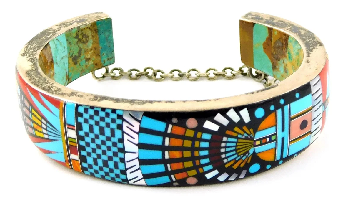 Southwest piece Zuni Jewelry cuff Bracelet Native American Indian RG Sterling