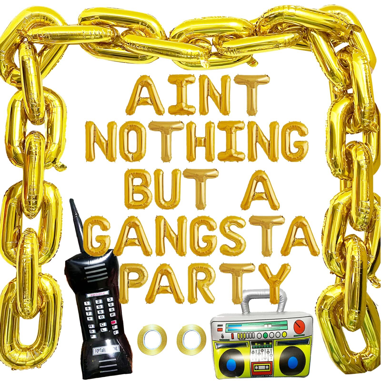 Aint Nothing But A Gangsta Party Balloon Banner Hip Hop Party Decorations Gol...