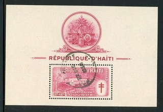 LATIN AMERICA Used S/S Minisheets: HAITI Scott #CB7a TB MALARIA CV$25