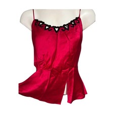 Vintage Victoria's Secret L Red 100 Silk Heart Cutout Camisole Top