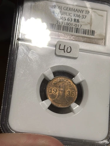 NGC MS63RB Germany 1 Pfennig 1936 J