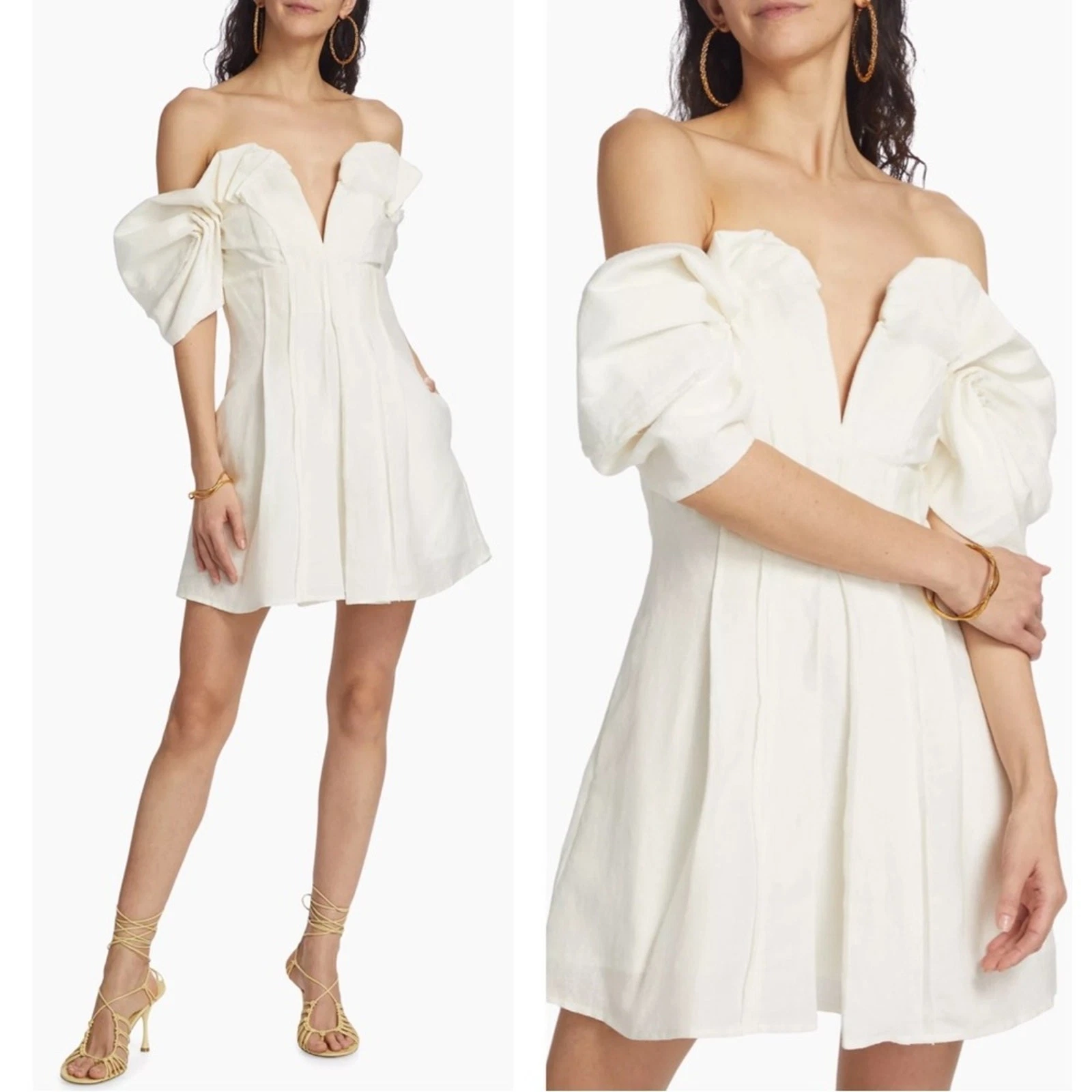 OFF WHITE Mini abito Cult Gaia Off White Asal spalle scoperte manica a sbuffo taglia 4