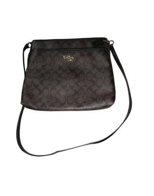 Coach Rowan F34938 Signature File Crossbody Leather Bag Purse- Brown/black