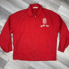 True Vintage 1950s Dan River Red Zip Up Jacket USA Made “EM HI” High School Sz S