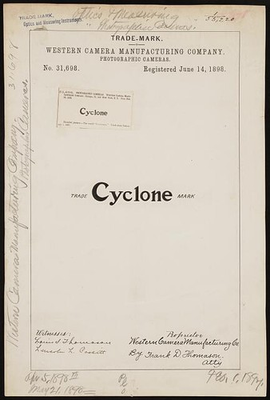 #ad Western Camera Manufacturing Cyclone Photographic Camera Trademark 1898 $13.49