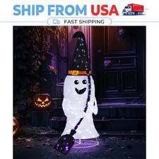 4FT Lighted Decor Halloween Ghost With Witch Hat White And Purple LED Lights