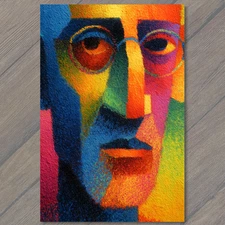 Art Print Rainbow Abstract Face Blocks Colors Glasses Expression Intense Contras