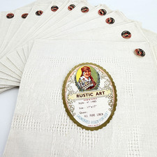 Rustic Art Belgian Linen Dinner Napkins Set of 12 Ivory Damask 17x17 NOS Vintage