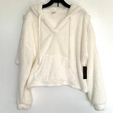 NWT 2PC No Boundaries Lounge Set Women's XXXL Cream Teddy Fleece Hoodie Shorts