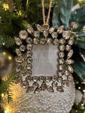 NEW Pottery Barn Christmas Tree Jeweled Bling Ornament Photo Frame 4" NWT BOX
