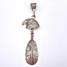 Vintage Navajo Native Eagle Feather Sterling Silver Pendant