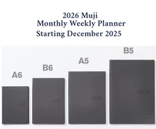 Muji  2026 Monthly Weekly Planner DarkGray  Start 2025.12 A6 or B6 or A5 or B5