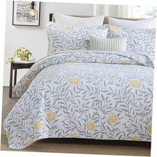Floral Queen Comforter Set - 100 Cotton Queen 90"x98" 06yellow/White/Grey