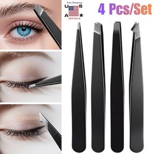 4Pcs Stainless Steel Tweezers Set Precision Tweezers Eyebrow Tweezers Clip USA
