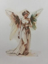 Original 11x14 Female Angel  Portrait  Watercolor Painting Sketch
