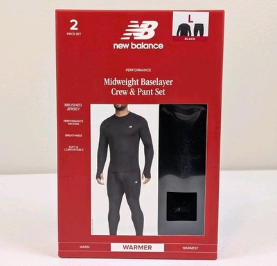 New Balance Men's Midweight Base Layer Crew & Pants Set Black Size Large NEW