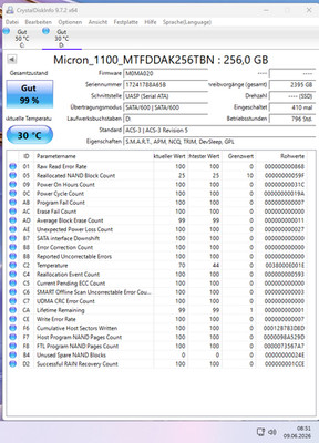 256 GB SSD Micron 1100 (SATA)   Perfekter Zustand & nur 796 Betriebsstunden