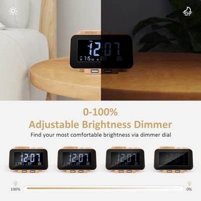 Digital Alarm Clock Radio - 0-100% Dimmer, Dual Alarm with Weekday/Weekend Mo...