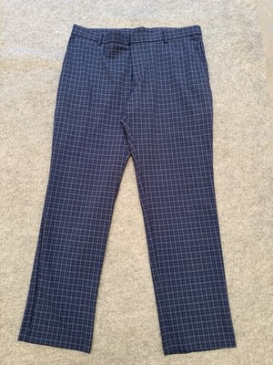 Tommy Hilfiger Men's Modern-Fit Flat Front Dress Pant Blue Plaid Size 36X30