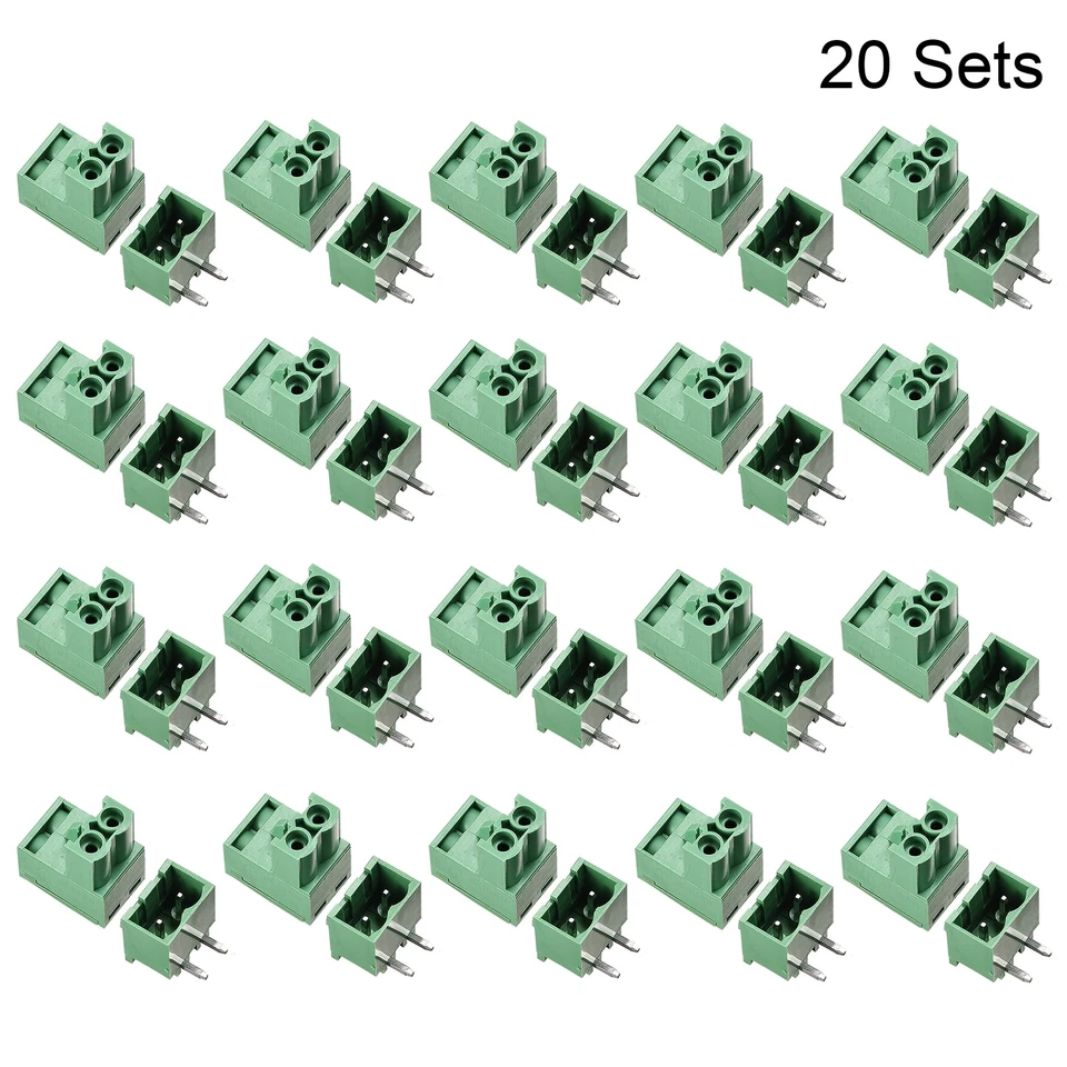 20 Set 2 Pin 5.08mm Pitch Right Angle PCB Screw Terminal Block Connector New - Image 2 of 4