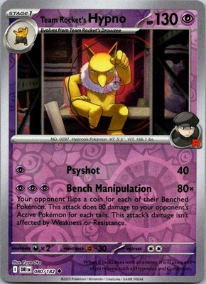 Team Rocket's Hypno 080/182 Uncommon Destined Rivals Pokemon Reverse Holo NM