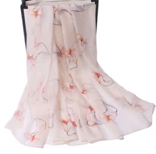 100% Silk Scarf Women neckerchief Shawl Wrap floral beige white yellow MY188-29