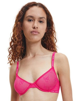 34C Calvin Klein CK One Demi Plunge BH 000QF6787E Semi Sheer Logo Mesh BHs