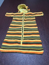 Handmade Crochet Gown Baby Girls One Size Multicolor Hooded Zip Striped Lined