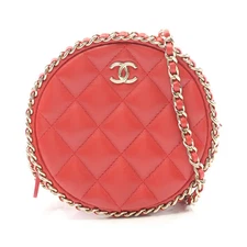 CHANEL Matelassé Chain Shoulder Bag Lambskin Red Gold Hardware #RC1683