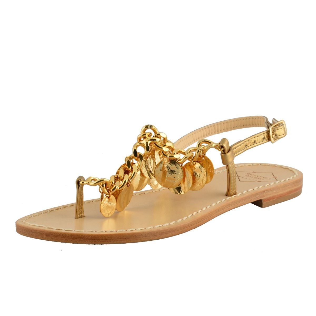 Женские золотистые босоножки на плоской подошве Emanuela Caruso Capri Размер обуви 5 6 9 10