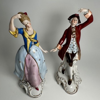Cico Bavaria Porcelain Figurines Pair Dancers Red Blue Gold Gilt Germany 10''