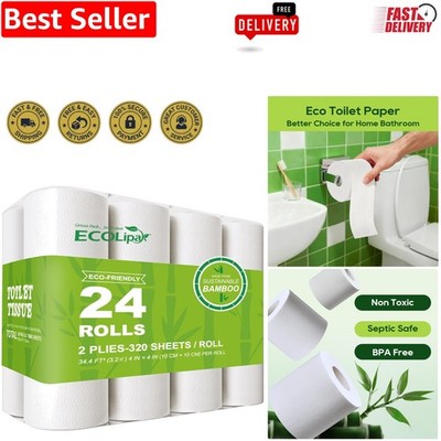 Septic Safe Bamboo Toilet Tissue, 2 Ply, 7680 Sheets - Eco-Friendly & Soft