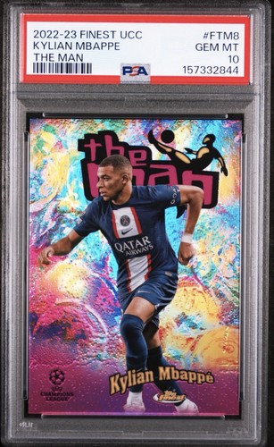 2022-23 Topps Finest UEFA Club Competition The Man Kylian Mbappe Case Hit PSA 10