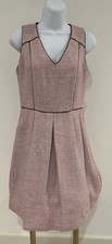 Banana Republic Textured Tweed Sheath V-Neck Sleeveless Pink Dress Size 2-Piping