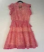 Joy Joy Pink floral sz xs dress cap sleeve eyelet trim garden party feminine
