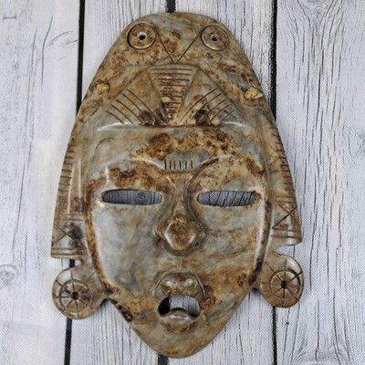 Vintage Carved Stone Alabaster Face Mask Wall Hanging Cairo