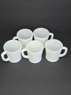 Vintage Fire-King Anchor Hocking White Milk Glass D Handle Coffee Mugs Set of 5