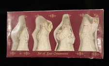 Set of 4 VTG Santa Claus Christmas White Porcelain Glitter Ornaments New In Box