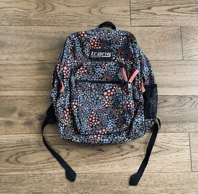 Jansport TRANS Blue Floral Backpack  Multi Pocket Side Pouch