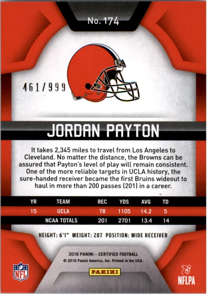 2016 Certified #174 Jordan Payton RC /999 - FB - Image 2 of 2
