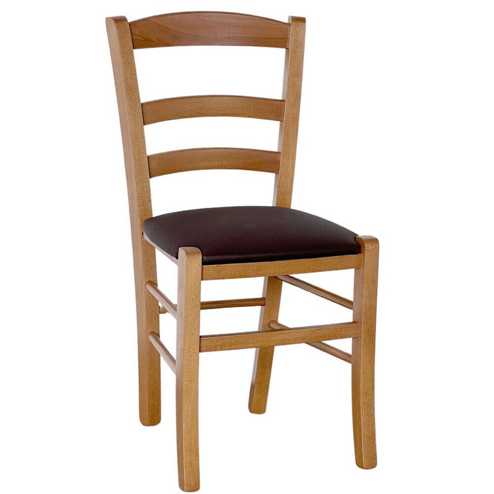 Chaise En Bois Paesana Noyer Clair Avec Assise Rembourrée Marron