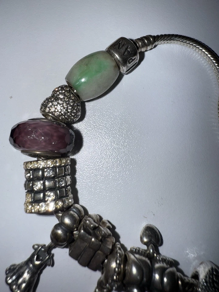 "Pulsera Pandora con 10 dijes plata esterlina pasaporte vestido corazón regalo 8""" Foto 4 de 4